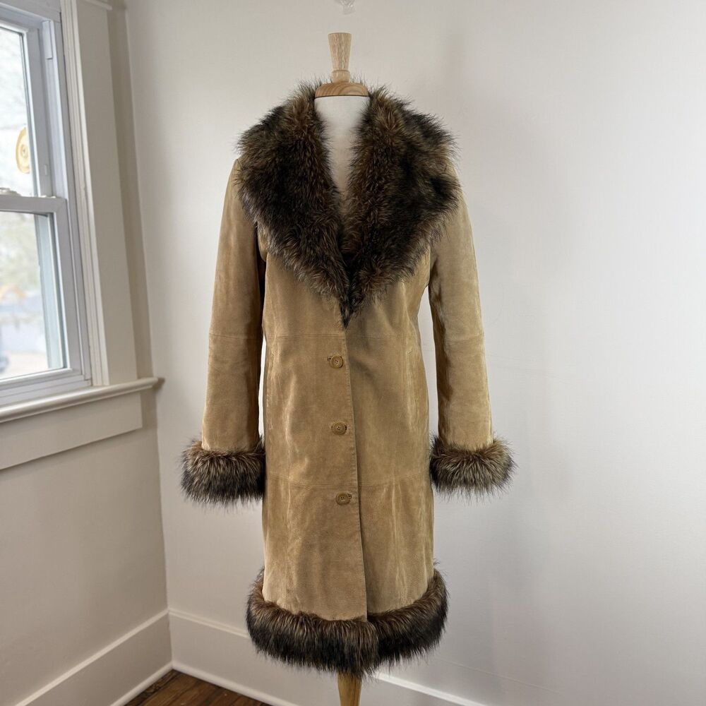 Vintage Y2K Delia's Penny Lane Suede Leather Faux Fur Winter Coat